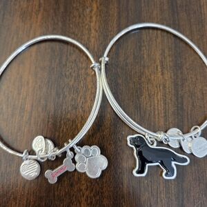 Alex and Ani Silver Tone Dog & Paw Charm Bangle Bracelets